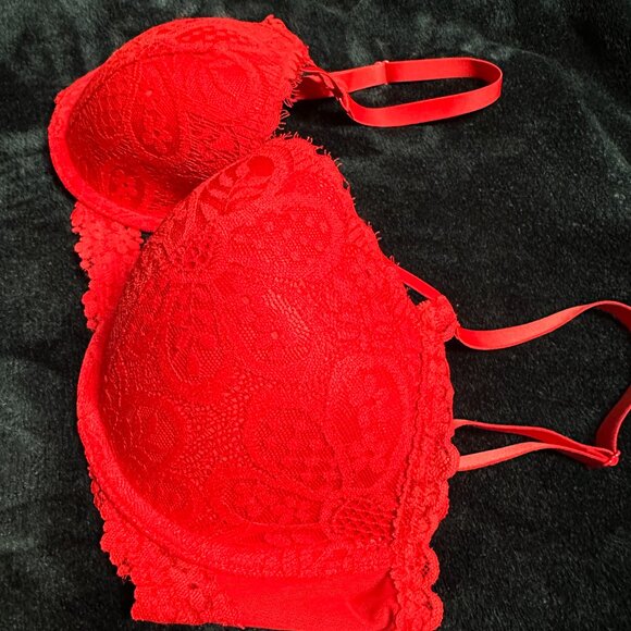 EUC Aerie American Eagle Red Show Off Coquette Lace Balconette Bra 32DD 34D - Picture 8 of 9